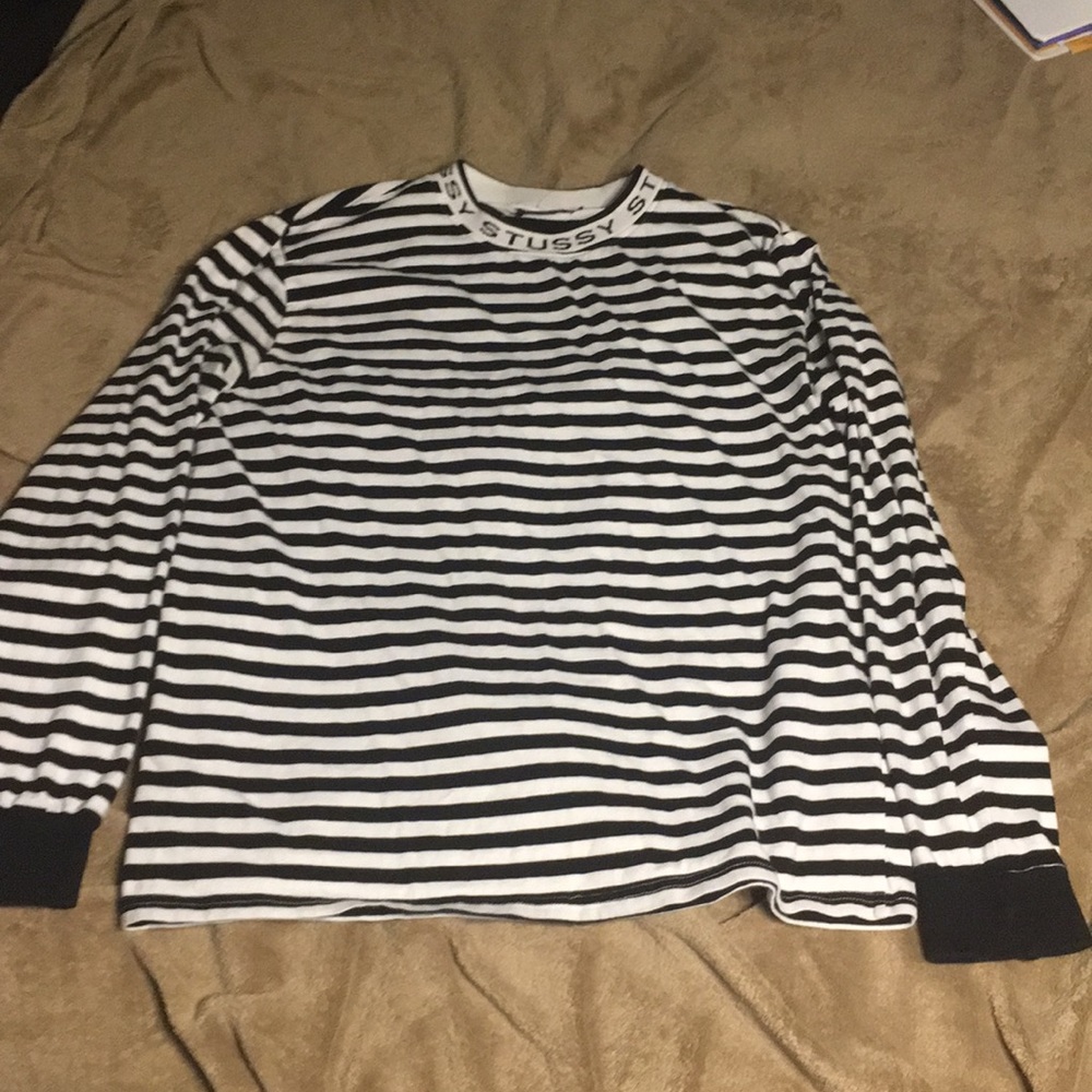 Stussy black and white striped long sleeve